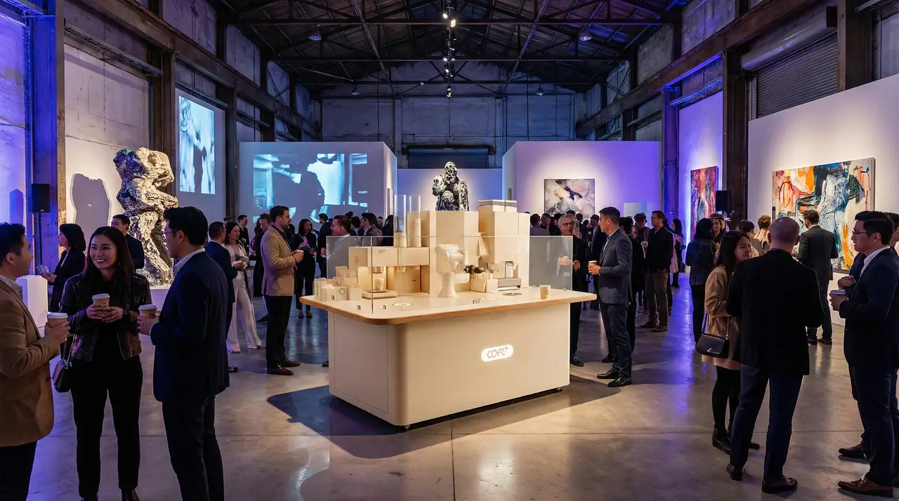 Self-service coffee kiosk in a university event concourse